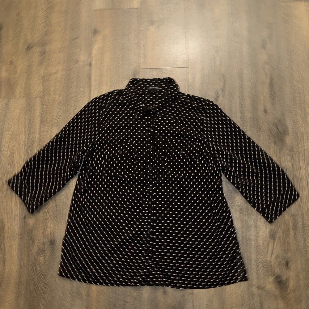 Vintage Notations ButtonUp Shirt Womens XL Black White Polka Dot Long Sleeve